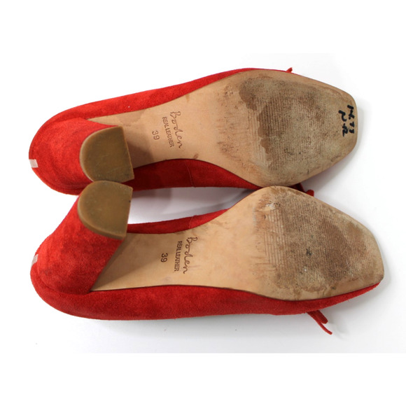 Boden Suede Kiltie Fringe Loafer Pumps Red Orange Block Heel Preppy Women's 39 - Picture 7 of 8